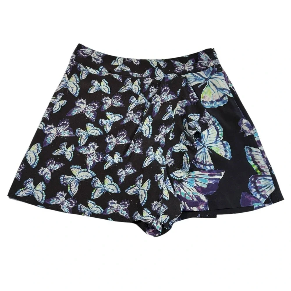 Nanette Lepore Womens Butterfly‎ Print Skirt Shorts Size 2 Black Blue Green